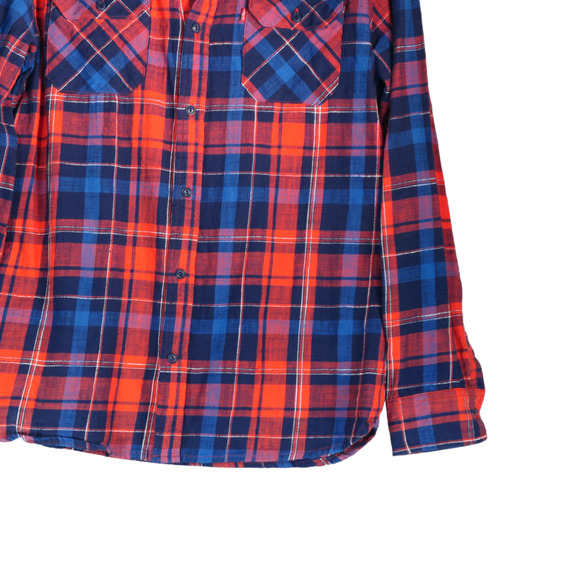 Levis Button Up Shirt Mens Medium Red Blue Plaid Flap Pockets Textured Fabric - Picture 5 of 7